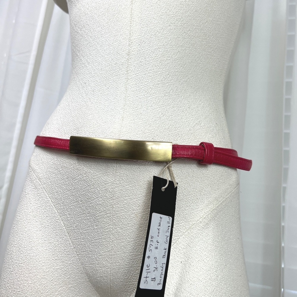 Lovestrength Women Skinny Leather Belt Pink Gold Bar Buckle Size‎ Small NEW